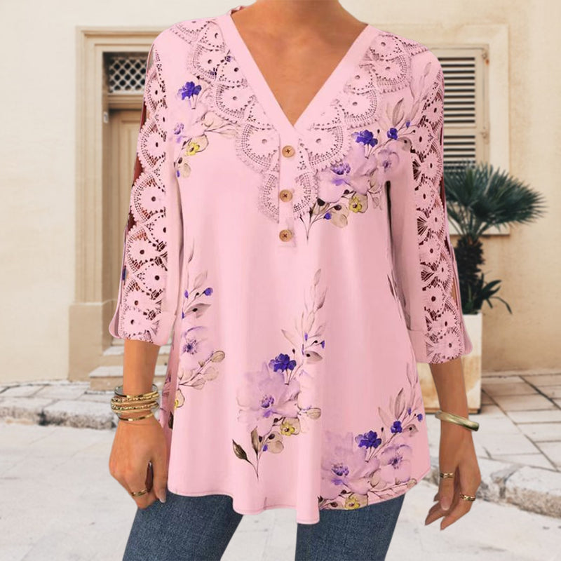 Damen V-Ausschnitt Bluse mit 3/4 Ärmel