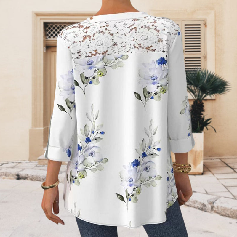 Damen V-Ausschnitt Bluse mit 3/4 Ärmel