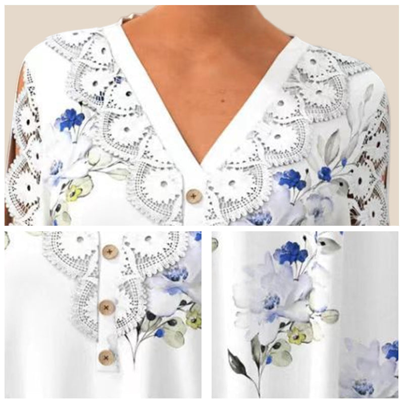 Damen V-Ausschnitt Bluse mit 3/4 Ärmel