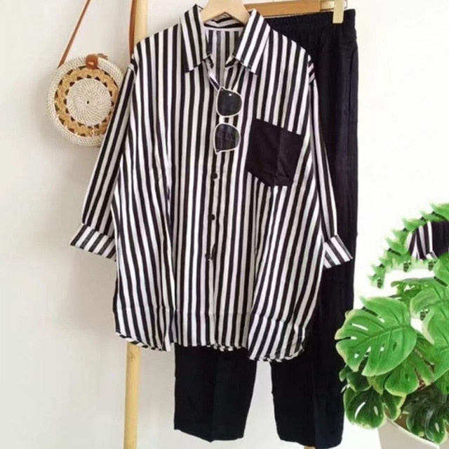 Barbara - Gestreiftes Freizeitset für Damen (Hemd + Hose)
