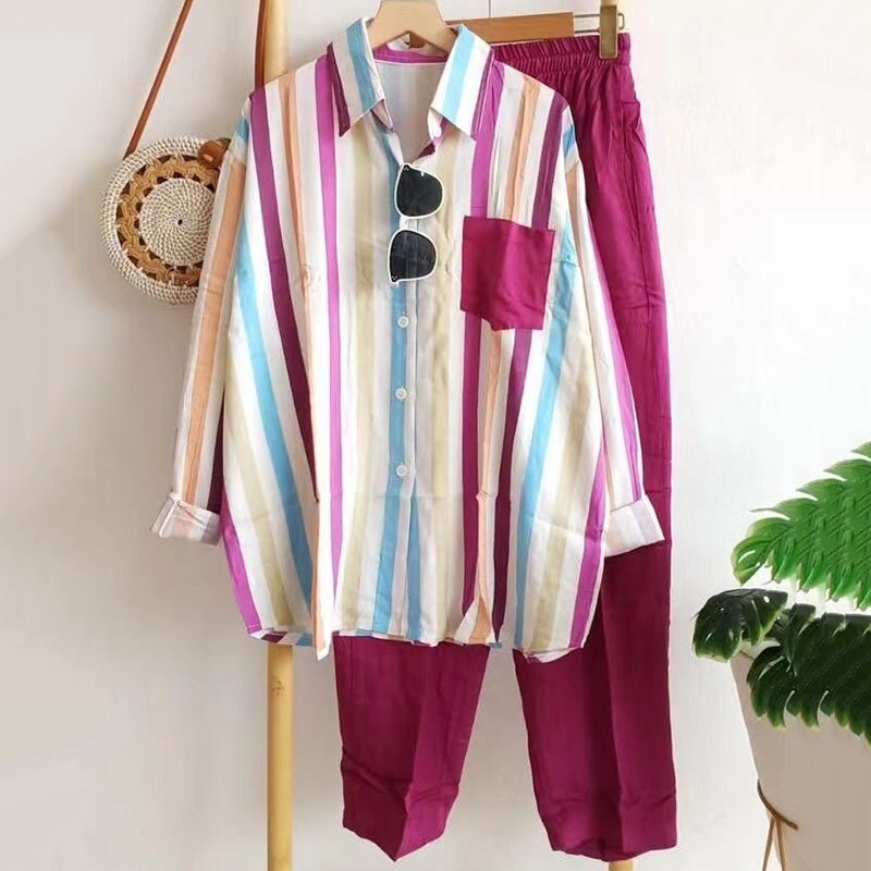 Barbara - Gestreiftes Freizeitset für Damen (Hemd + Hose)