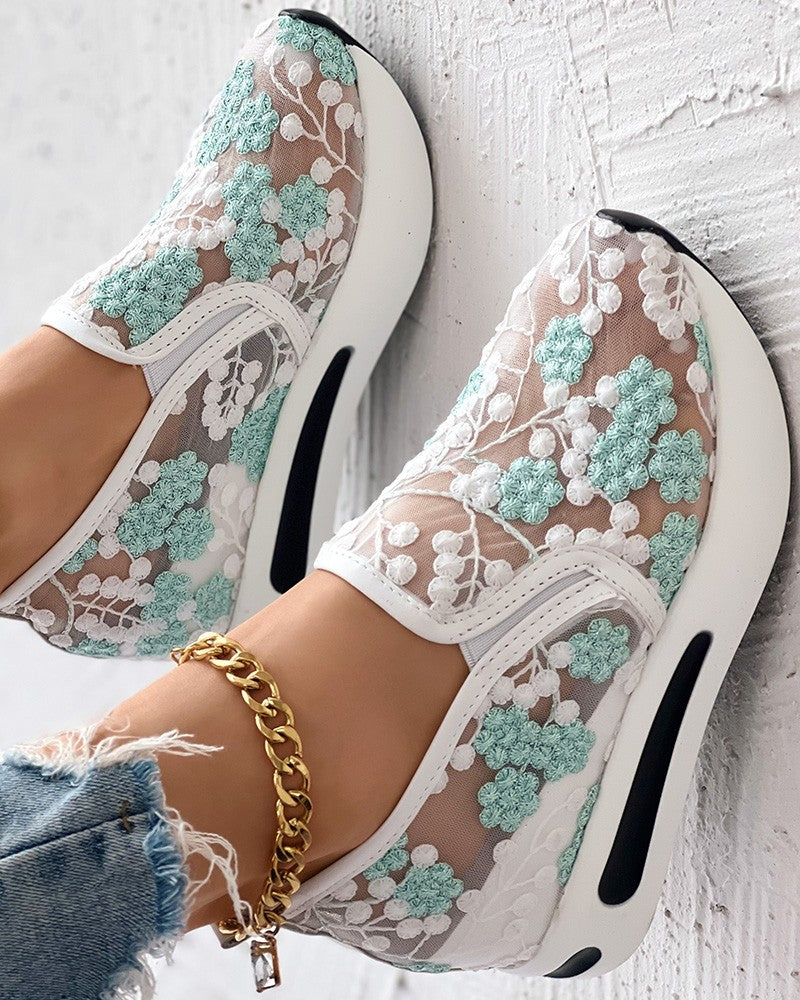 Marie - Floral Embroidery Sheer Mesh Sneakers
