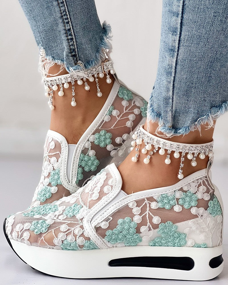 Marie - Floral Embroidery Sheer Mesh Sneakers