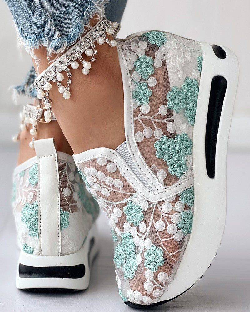 Marie - Floral Embroidery Sheer Mesh Sneakers