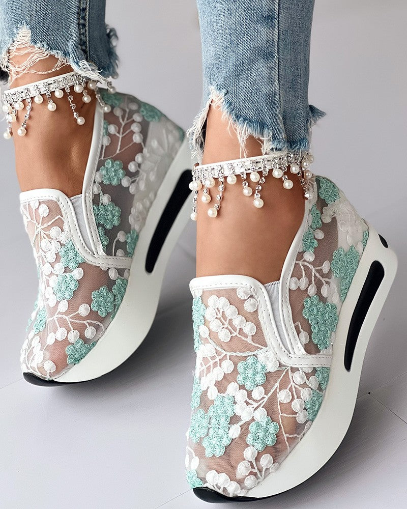 Marie - Floral Embroidery Sheer Mesh Sneakers