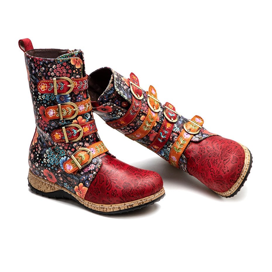 Elea™ - Retro Damen Stiefel mit Metallschnalle