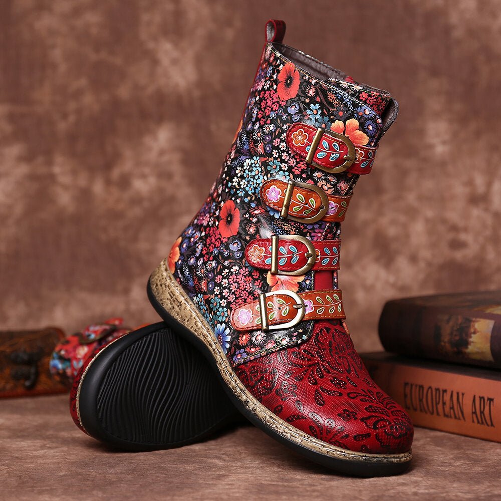 Elea™ - Retro Damen Stiefel mit Metallschnalle