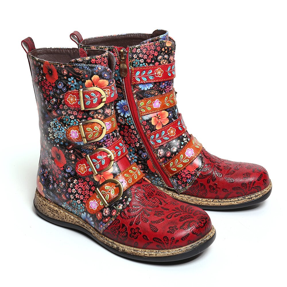 Elea™ - Retro Damen Stiefel mit Metallschnalle