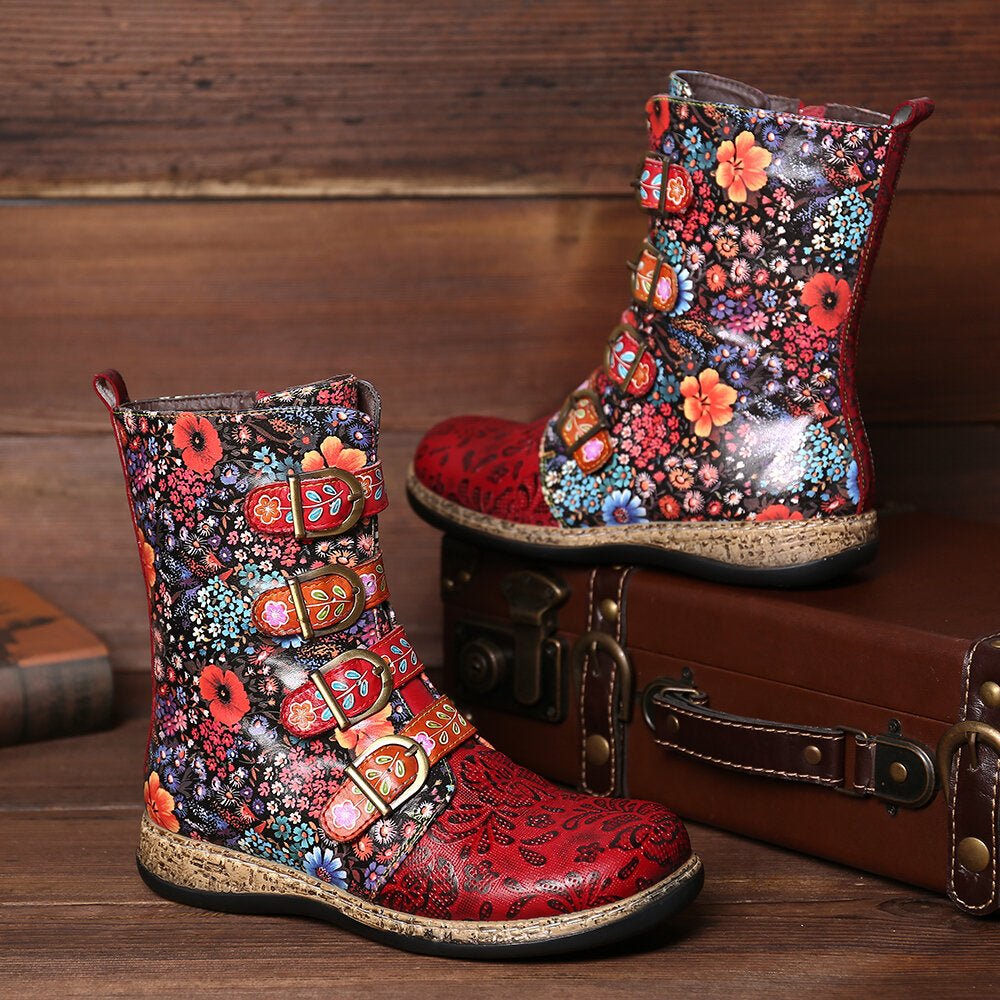Elea™ - Retro Damen Stiefel mit Metallschnalle