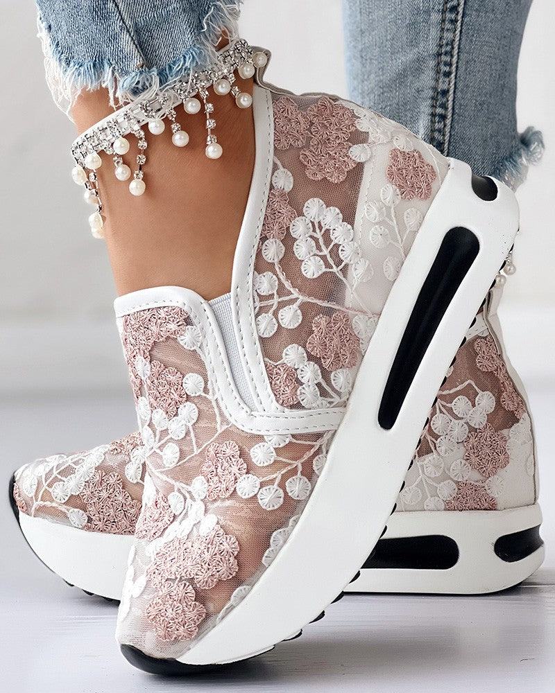 Marie - Floral Embroidery Sheer Mesh Sneakers
