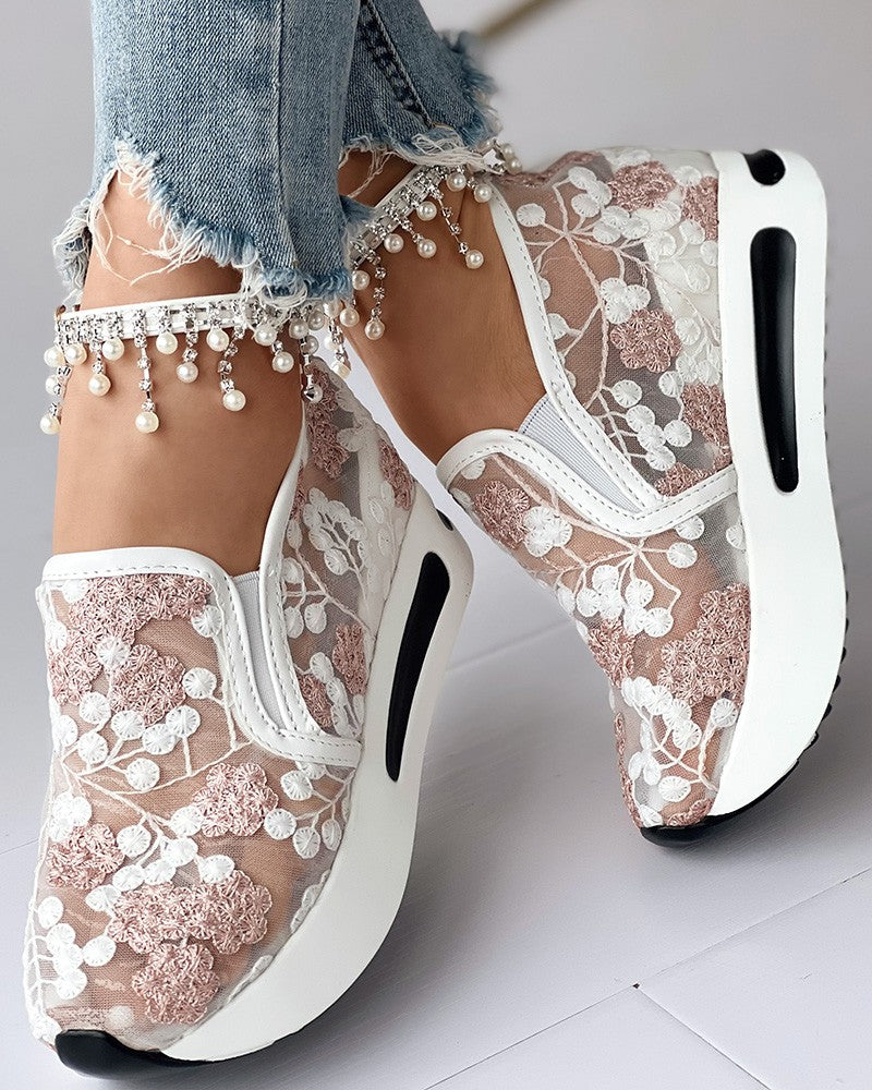 Marie - Floral Embroidery Sheer Mesh Sneakers