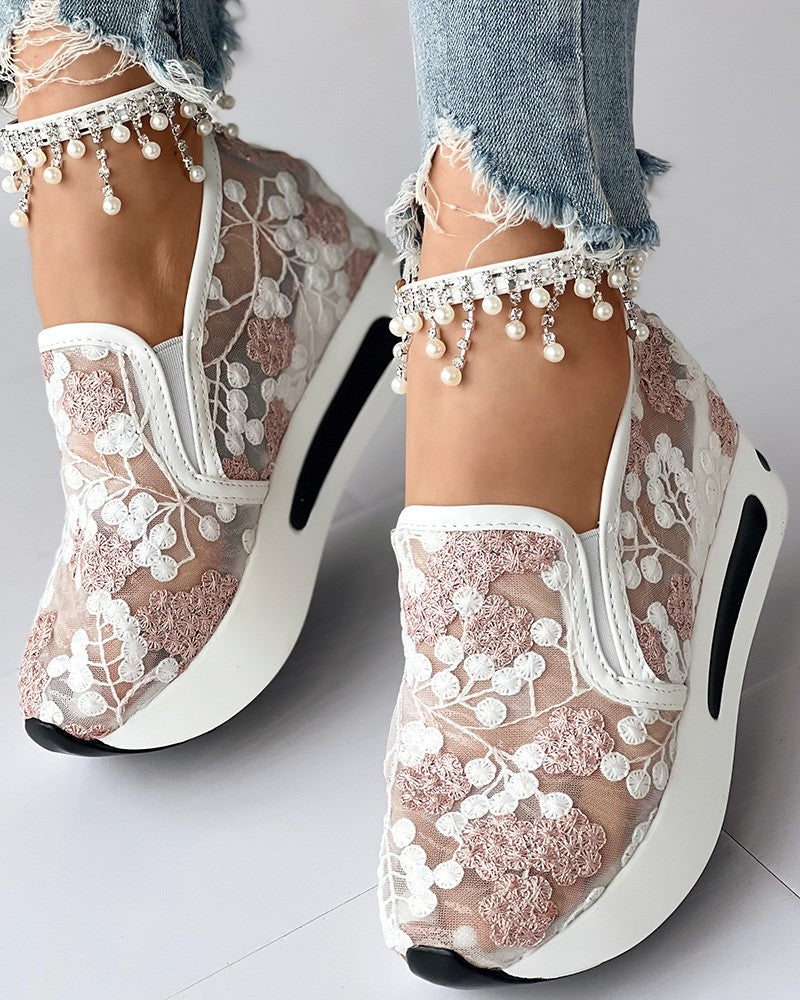 Marie - Floral Embroidery Sheer Mesh Sneakers