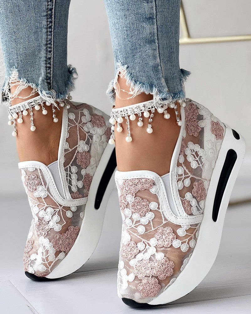 Marie - Floral Embroidery Sheer Mesh Sneakers
