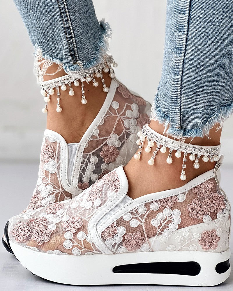 Marie - Floral Embroidery Sheer Mesh Sneakers