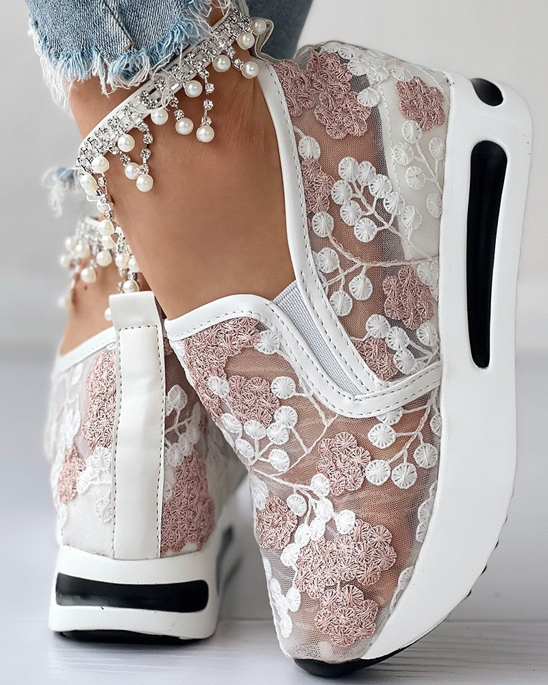 Marie - Floral Embroidery Sheer Mesh Sneakers