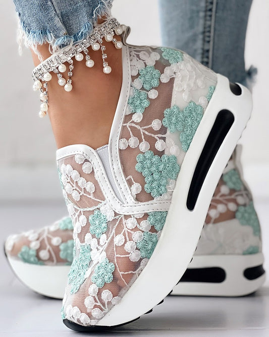 Marie - Floral Embroidery Sheer Mesh Sneakers