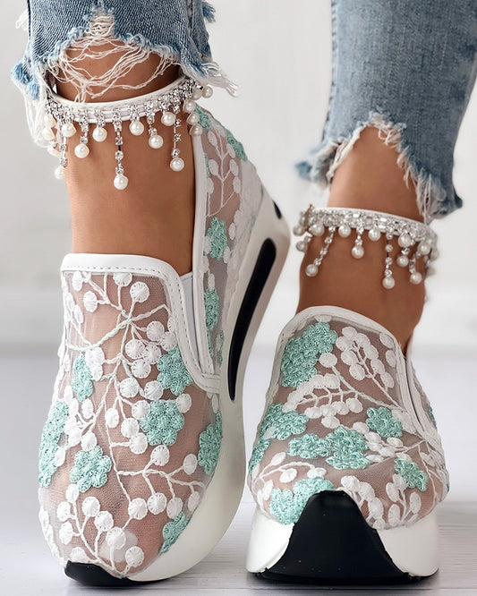 Marie - Floral Embroidery Sheer Mesh Sneakers